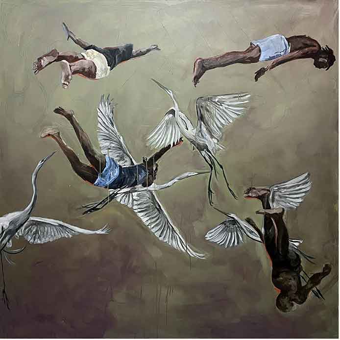 Matheus Marques Abu, O oceano oferece um reflexo mais íntimo de quem somos do que qualquer espelho (The ocean offers a more intimate reflection of who we are than any mirror), 2024.Acrylic on canvas. 150 x 150 cm. Matheus Marques Abu, O oceano oferece um reflexo mais íntimo de quem somos do que qualquer espelho (The ocean offers a more intimate reflection of who we are than any mirror), 2024.Acrylic on canvas. 150 x 150 cm.