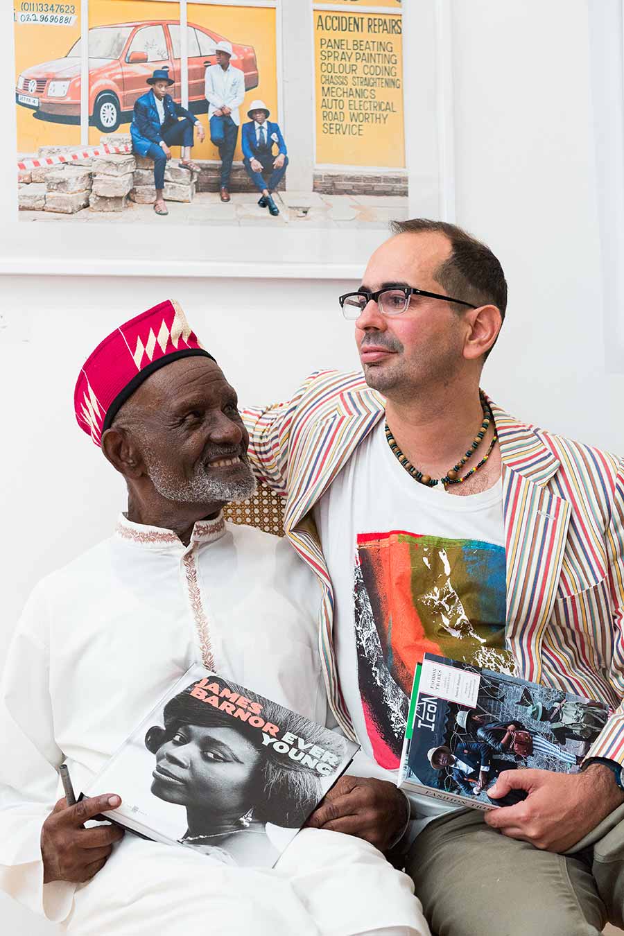 James Barnor and Daniele Tamagni at the opening of their joint exhibition at October Gallery. Photo: © Jonathan Greet, 2016. James Barnor and Daniele Tamagni at the opening of their joint exhibition at October Gallery. Photo: © Jonathan Greet, 2016.