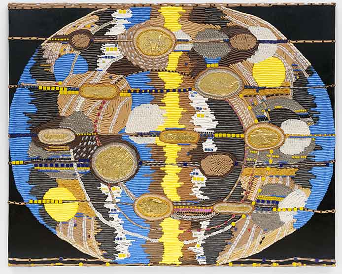 Theresa Weber, Stream Of Consciousness, 2024. Silicone, foam clay, acrylic paste, varnish, beads, acrylic nails, mosaic stones on wood board, 200 x 160 cm. Theresa Weber, Stream Of Consciousness, 2024. Silicone, foam clay, acrylic paste, varnish, beads, acrylic nails, mosaic stones on wood board, 200 x 160 cm.