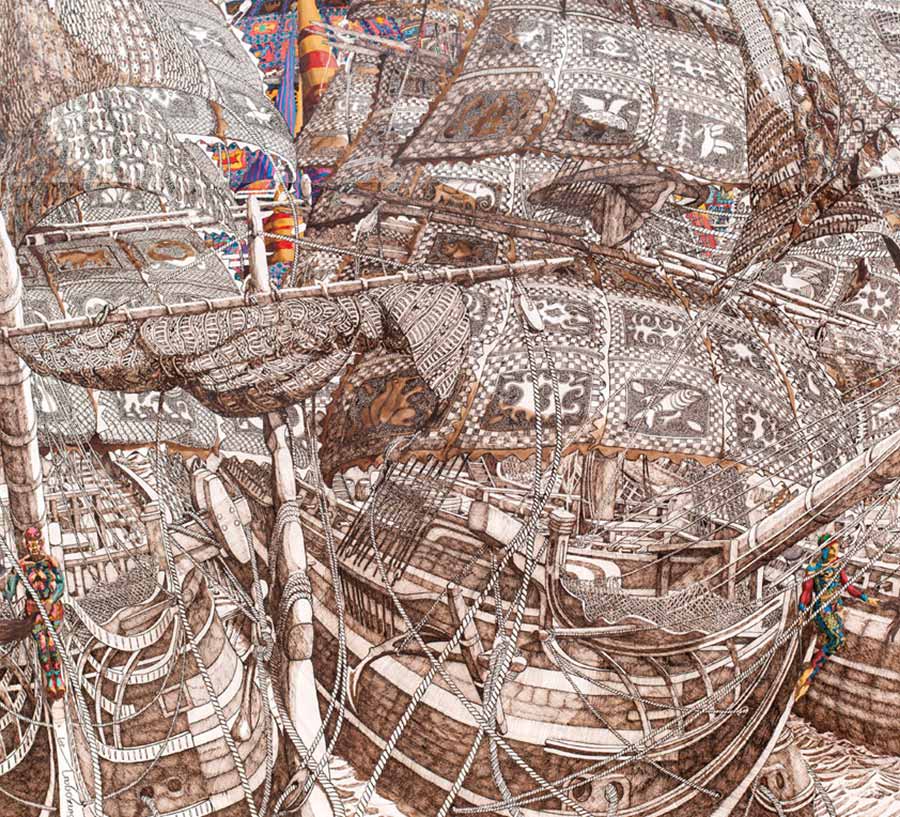 Julien Sinzogan, Armada, 2009. Coloured inks on paper, 94 x 104 cm. Julien Sinzogan, Armada, 2009. Coloured inks on paper, 94 x 104 cm.