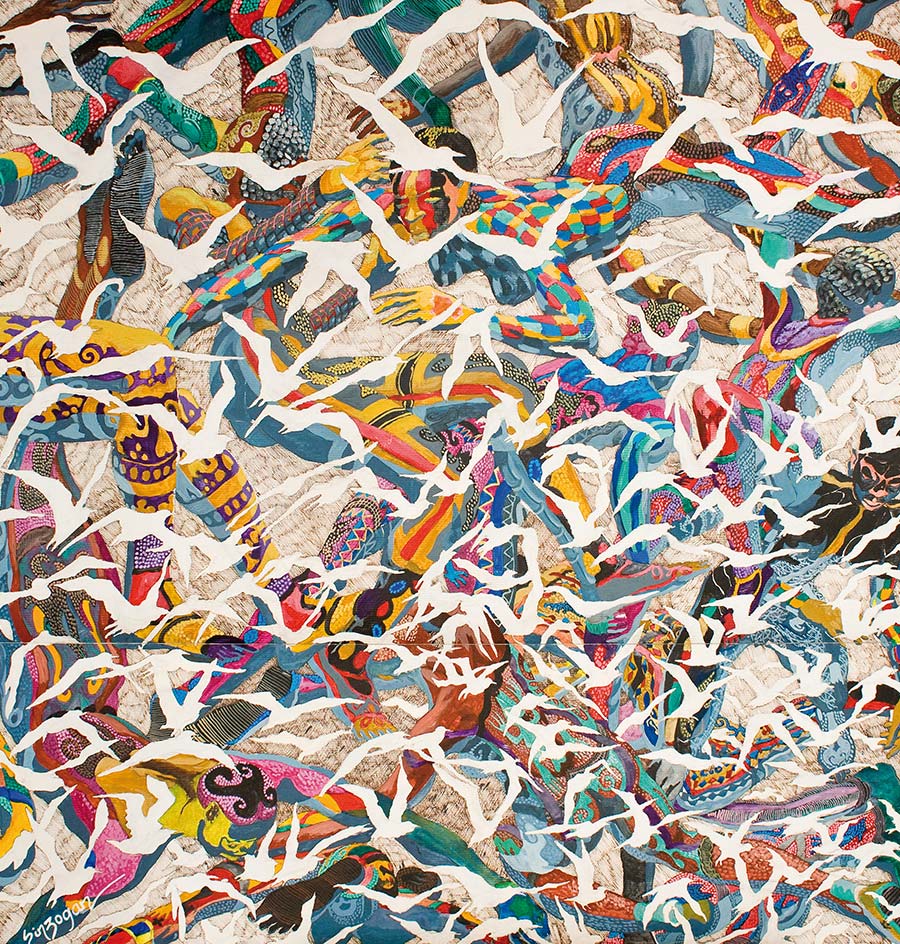 Julien Sinzogan, Etat d’esprits: ceux d’en haut (Spirit Worlds: Those on High), 2010. Coloured inks on paper, 105 x 100 cm. Julien Sinzogan, Etat d’esprits: ceux d’en haut (Spirit Worlds: Those on High), 2010. Coloured inks on paper, 105 x 100 cm.