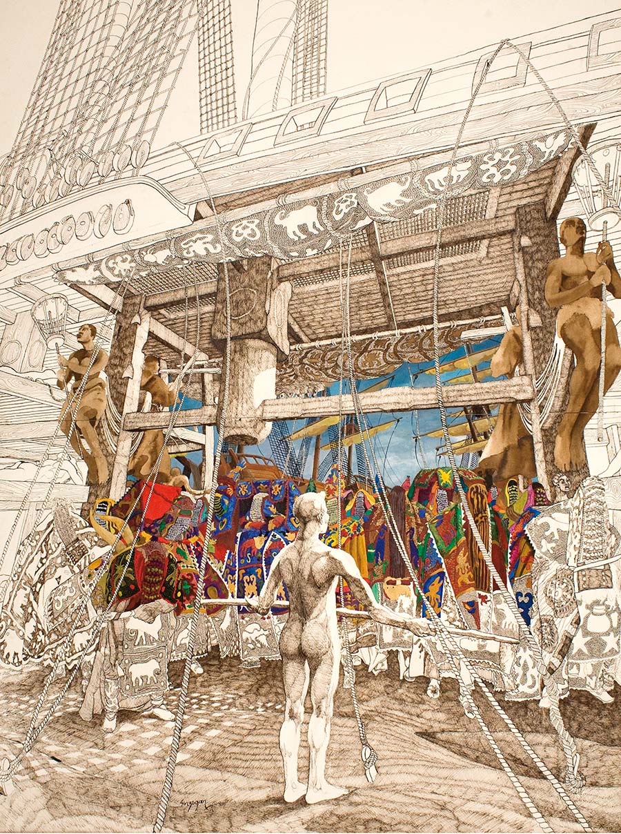 Julien Sinzogan, Gates of Return II (detail), 2009. Coloured inks on paper, 160 x 120 cm. Julien Sinzogan, Gates of Return II (detail), 2009. Coloured inks on paper, 160 x 120 cm.