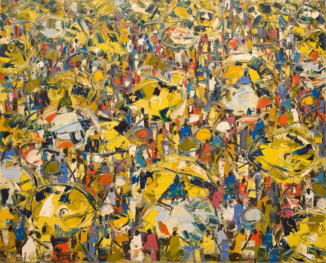Ablade Glover, Market Hats II, 2008.Oil on canvas, 102 x 127 cm. Ablade Glover, Market Hats II, 2008.Oil on canvas, 102 x 127 cm.