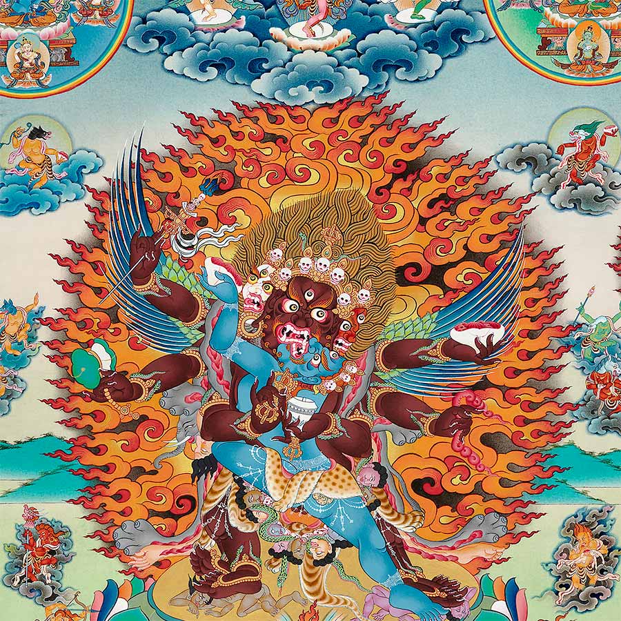 <strong>Dorje Tamang</strong>, <em>Bardo Mandala of the Hundred Peaceful and Wrathful Deities</em> (detail), 2006. Gouache on cotton, 82 x 57 cm.