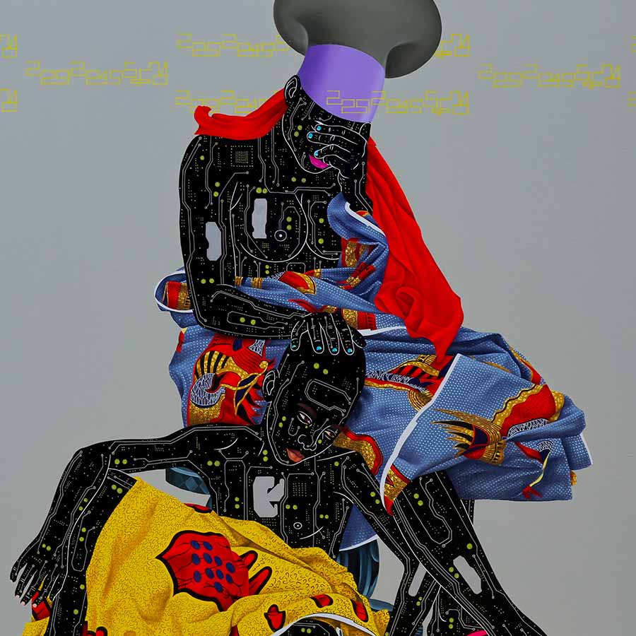 Eddy Kamuanga Ilunga, Disconection (detail), 2017. Acrylic and oil on canvas, 150 x 150 cm..