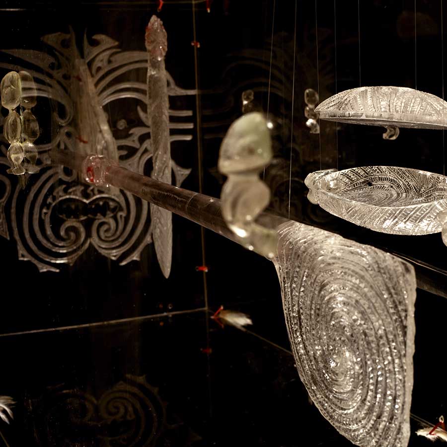 George Muku, Horiphusi Kon, 2009. Perspex, Paua Haliotis shell and paint, 50 x 60 x 200 cm.