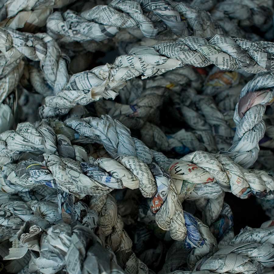 <strong>Nnenna Okore</strong>, <em>Rope</em> (detail), 2008. <br>Newspaper, Dimensions variable.