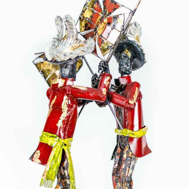 Sokari Douglas Camp, Red Coats and Flags, 2023.Mild steel, acrylic paint and gold leaf. 81 x 45 x 50 cm37 x 20 cm (base).