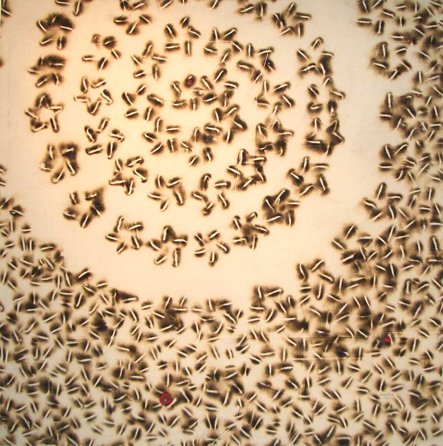 Sandile Zulu, Galaxy 5, 2005. Fire, water, air and earth on canvas, 150 x 150 cm. 