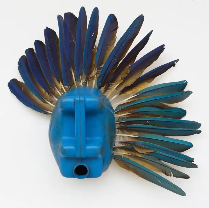 Romuald Hazoumè, Autlan de Navarro, 2024/25. Found objects, 50 x 60 x 18 cm. 