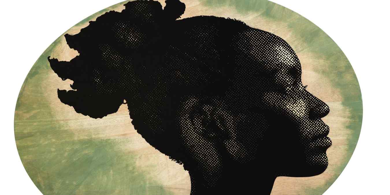 Alexis Peskine, Moom Sa Bopp Ni Garab, 2025. Green gold leaf on nails on wood tainted with green Armenian Earth, 110 x 150 cm.