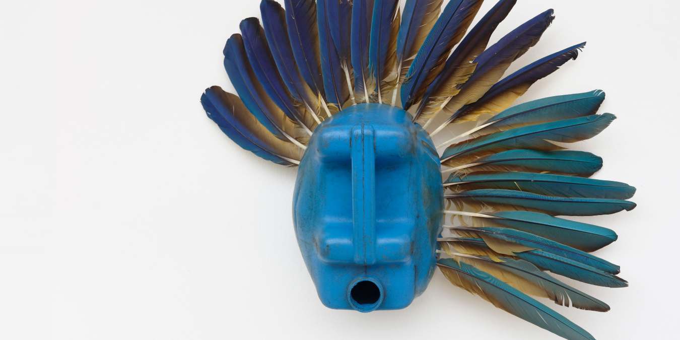 Romuald Hazoumè, Autlan de Navarro, 2024-25.Found objects, 50 x 60 x 18 cm. Romuald Hazoumè, Autlan de Navarro, 2024-25.Found objects, 50 x 60 x 18 cm.