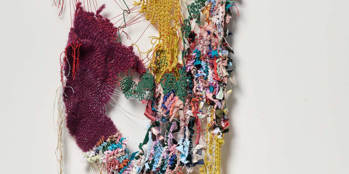 Bev Butkow, Unmapping VII (detail), 2023. Wool, thread, dressmaking scraps, time and labour. Made with Thandiswa Maxinyane and Danily Hunga., 110 x 60 cm.