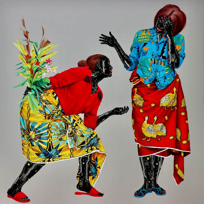 Eddy Kamuanga Ilunga, Displacing the Living, 2025. Acrylic and oil on canvas, 150 x 150 cm.