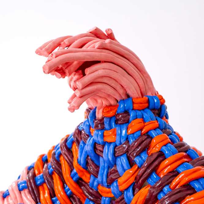 Xanthe Somers, Weaver's Woe (detail), 2024. Glazed stoneware, 57 × 50 × 50 cm.