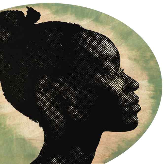 Alexis Peskine, Moom Sa Bopp Ni Garab, 2025. Green gold leaf on nails on wood tainted with green Armenian Earth, 110 x 150 cm.