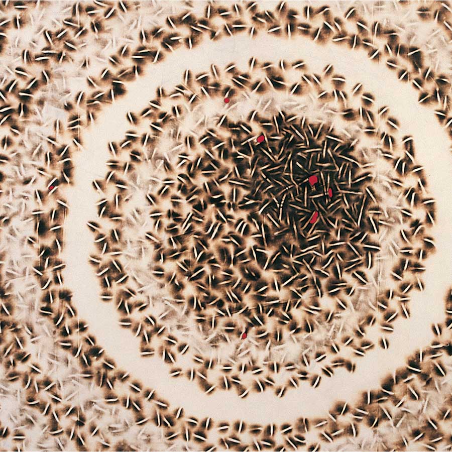 Sandile Zulu, Galaxy 1, 2011. Fire, air, water and earth on canvas, 2005, 149 x 298 cm.