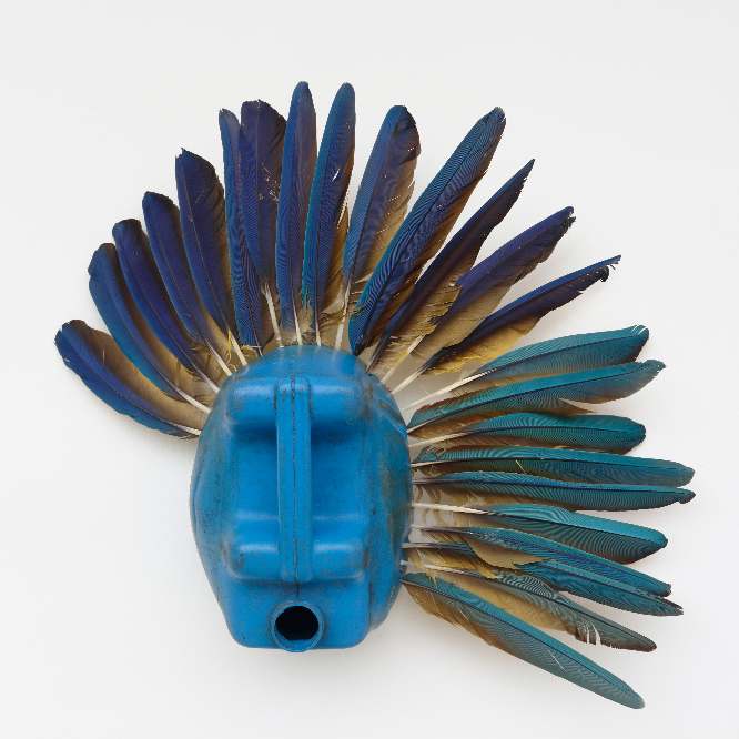 Romuald Hazoumè, Autlan de Navarro, 2024-25.Found objects, 50 x 60 x 18 cm.