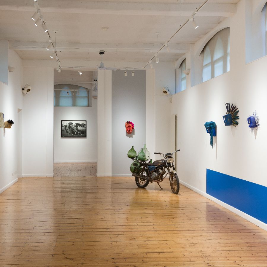 installation view of Romuald Hazoumè: My Blue Period