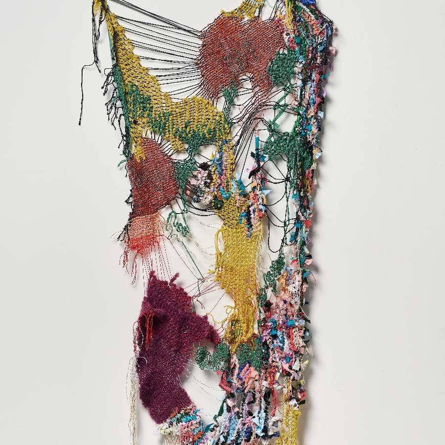 Bev Butkow, Unmapping VII (detail), 2023. Wool, thread, dressmaking scraps, time and labour. Made with Thandiswa Maxinyane and Danily Hunga., 110 x 60 cm.